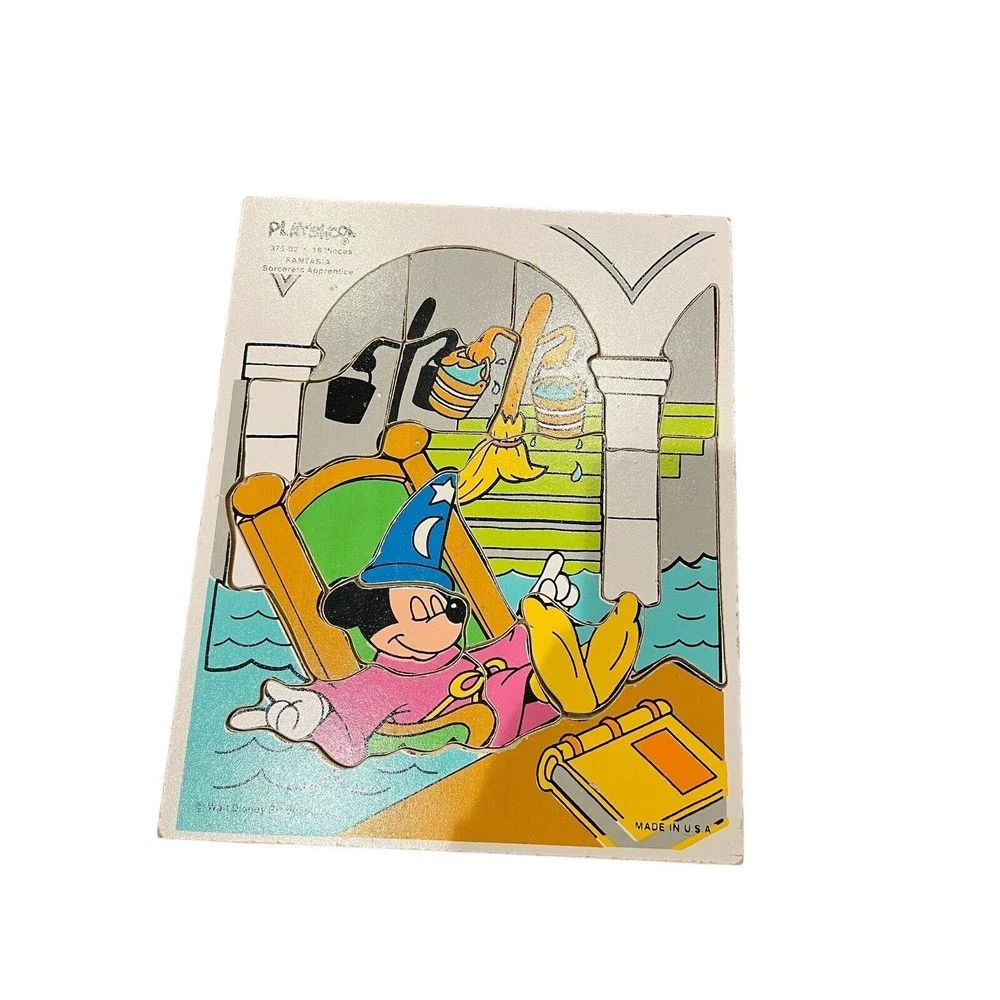 2 set Vintage 1980 Wooden Tray Puzzles Yogi Bear Boo Boo Fantasia Mickey Disney